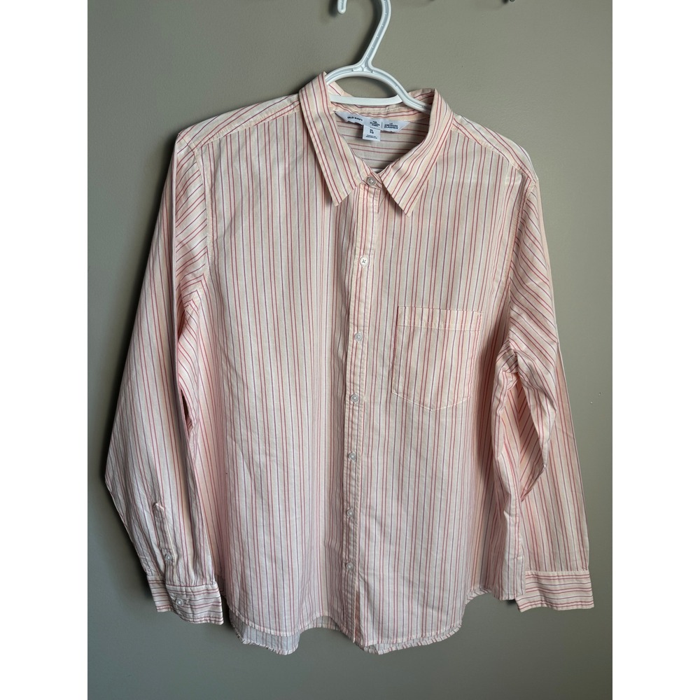 Old Navy Womens Pink Striped Classic Shirt XL Preppy Office Workwear Casual